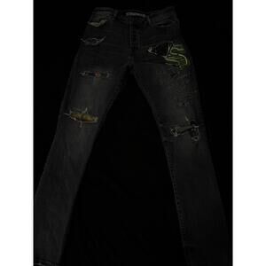 Distressed BBC Denim Jeans with Unique Graphic Designs